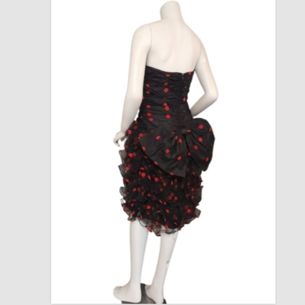Vtg 80's Red Polka Dot Cocktail Dress After Five by Julie Duroche Strapless - Picture 3 of 13